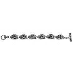 15mm Skull Head Bracelet with Toggle Clasp, 8" Length, Sterling Silver